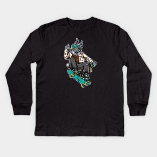 Skating Rabbit Hand Drawn Style Kids Long Sleeve T-Shirt